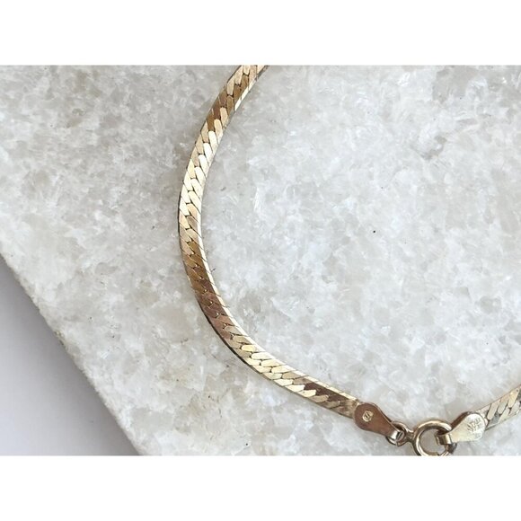 Italian Made Herringbone 925 Sterling Silver Vintage Lobster Enclosure Bracelet - Picture 4 of 8